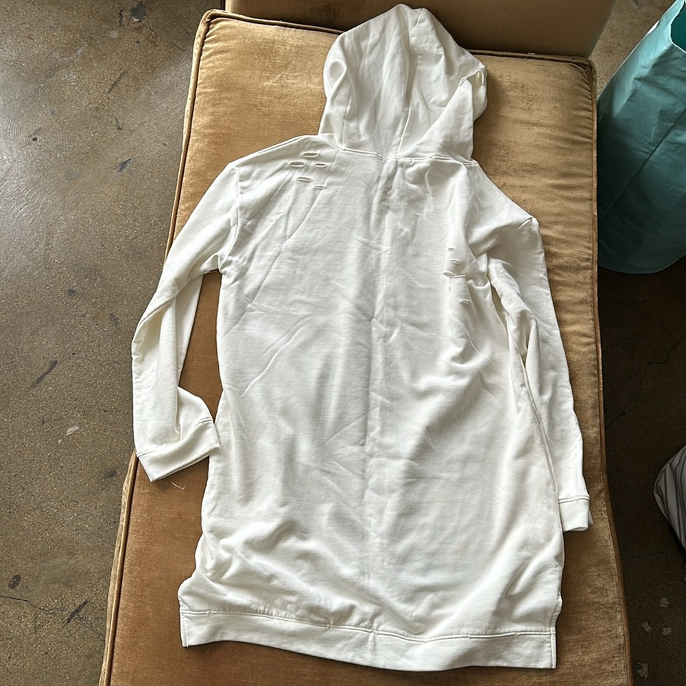 light Distressed Cotton French terry Hoodie sweat top Dress mini oversized
